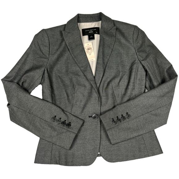 Ann Taylor Factory Blazer Jacket Grey One Button Notch Lapel Womens 0 Petite NEW - Picture 1 of 11